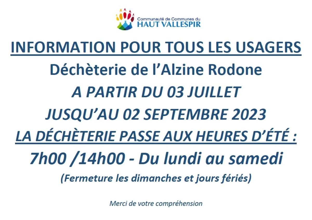 Horaires d'été déchèteries
